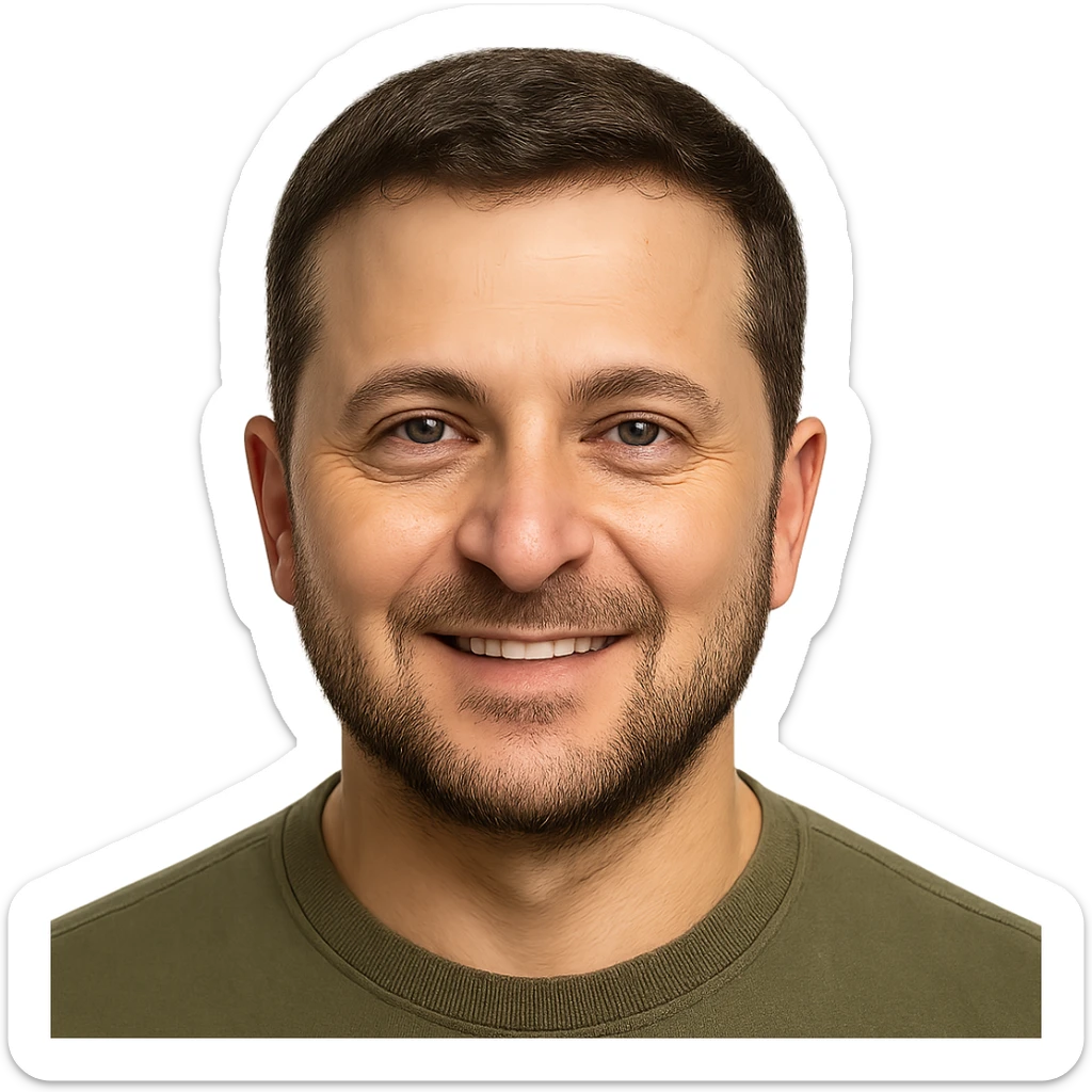 photorealistic emoji style portrait of Vladimir Zelensky with a friendly and approachable look sticker