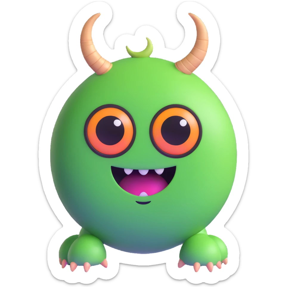 one-eyed green round monster with little horns like in Monsters Inc sticker