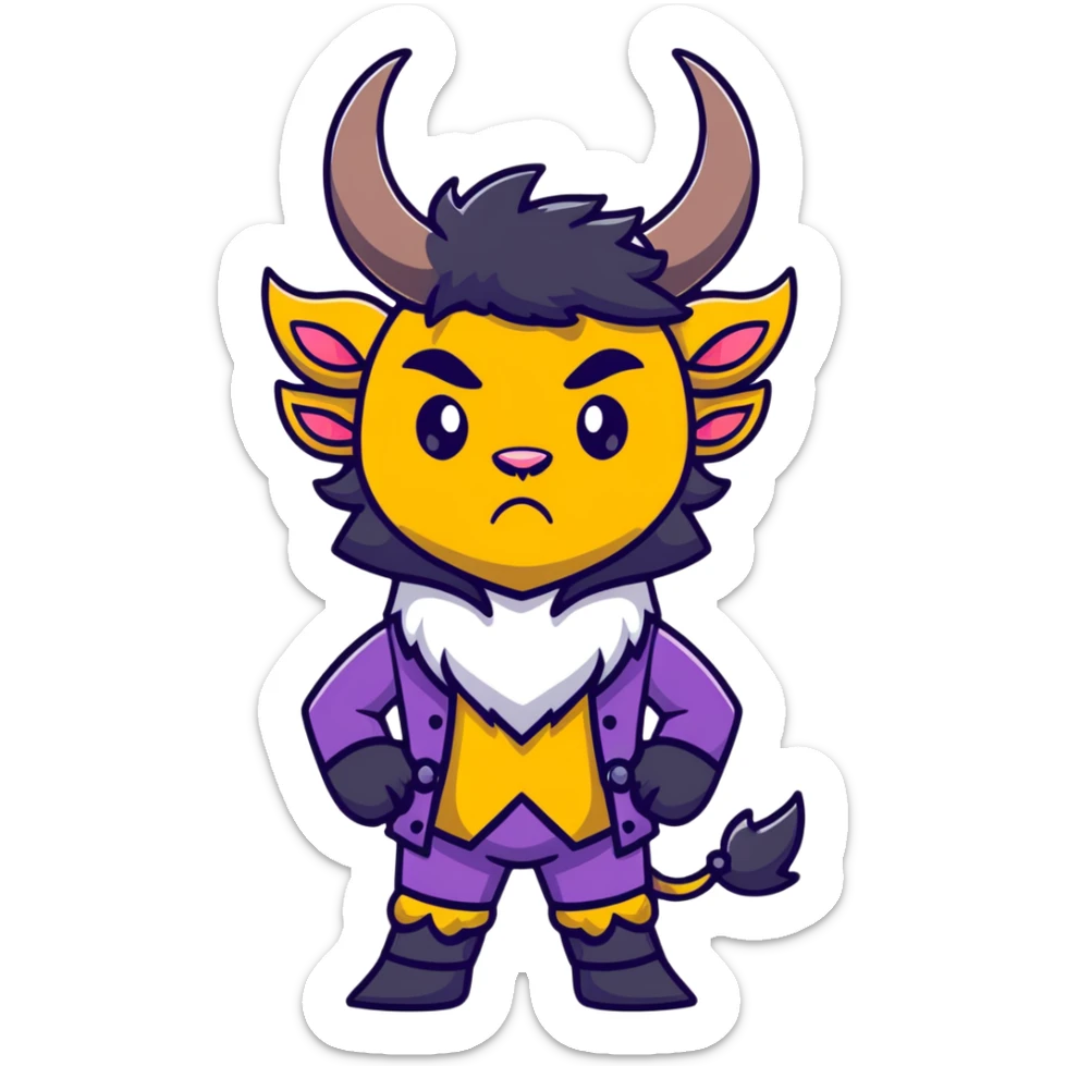 Beast from Beauty and the Beast with human-like mouth and facial expression, still with horns and fur, wearing prince outfit sticker
