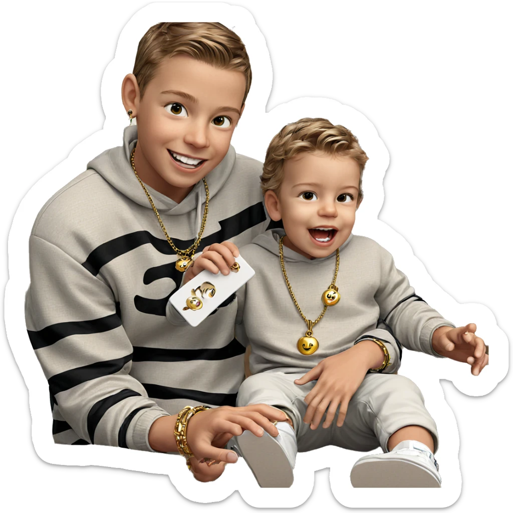 smiling boys with jewelry sticker