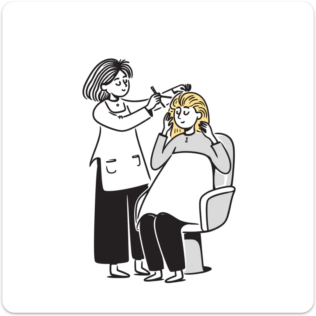 female at the hairdresser with foils and highlights in her blonde hair sticker