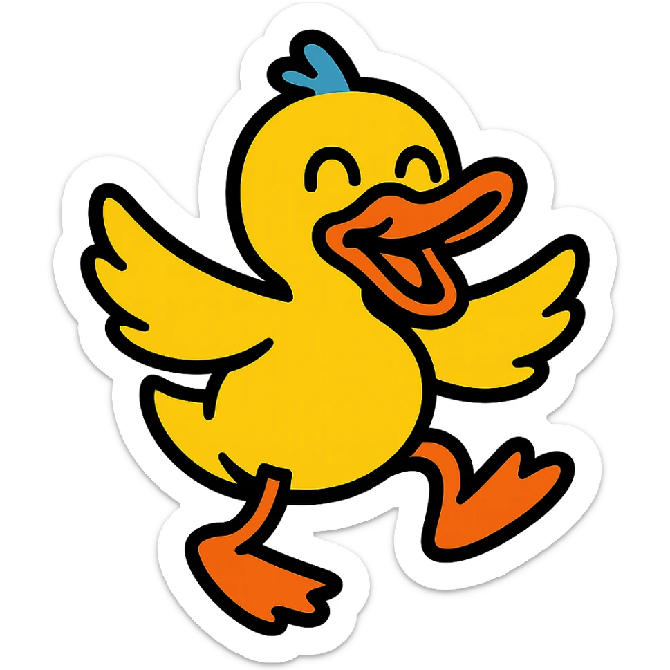 dancing cartoon duck emote for a duck race in vibrant toon style sticker