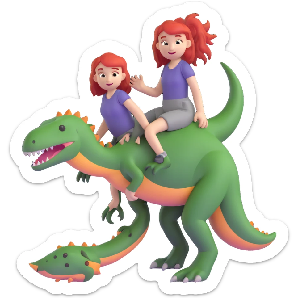 Red-haired girl with a dinosaur tail and animal paws instead of hands and feet sticker