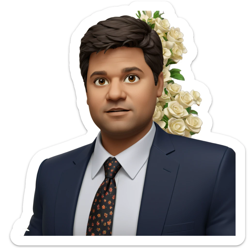 formal portrait with flower sticker