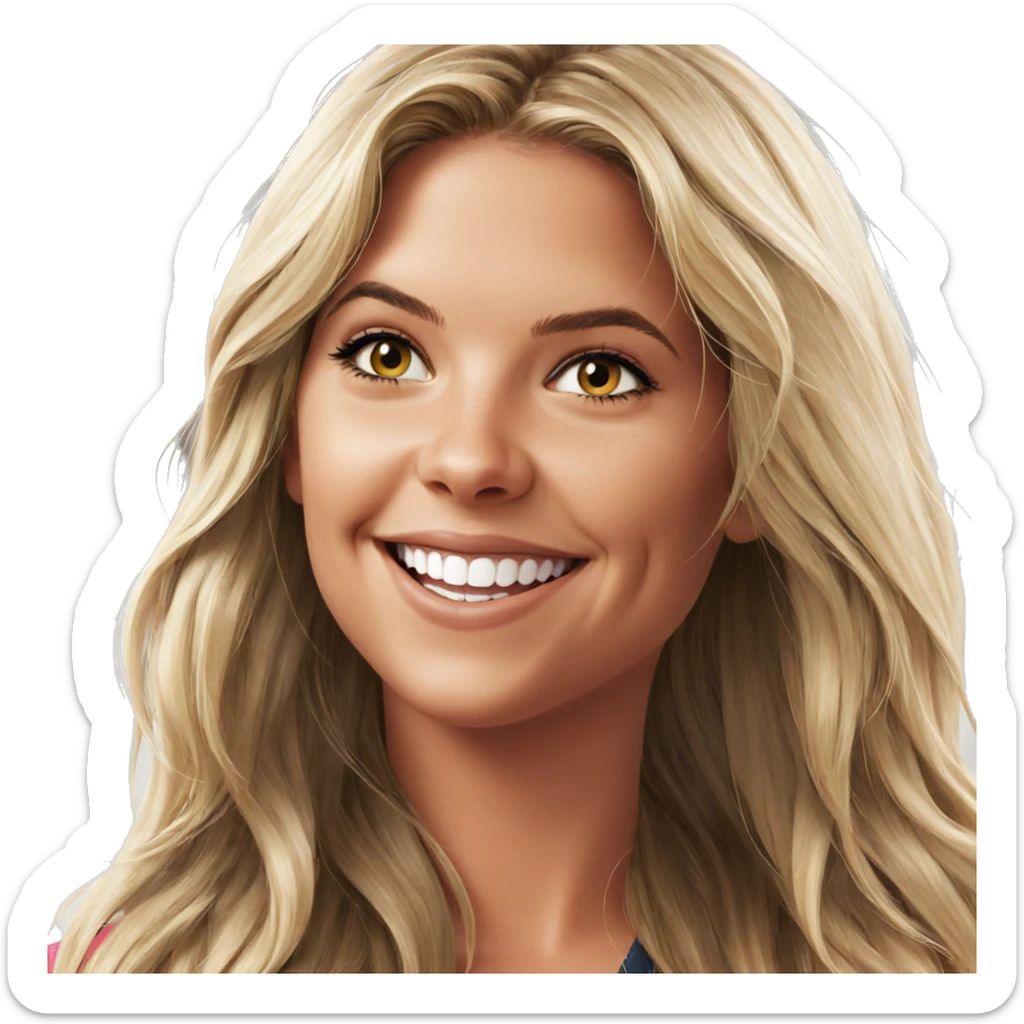 smiling girl with long blonde hair sticker