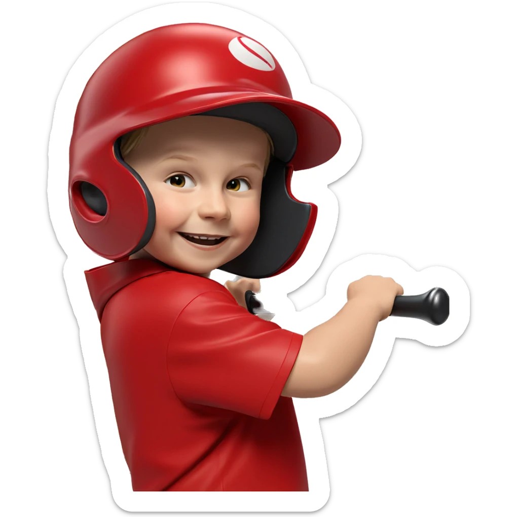 smiling boy with baseball bat sticker