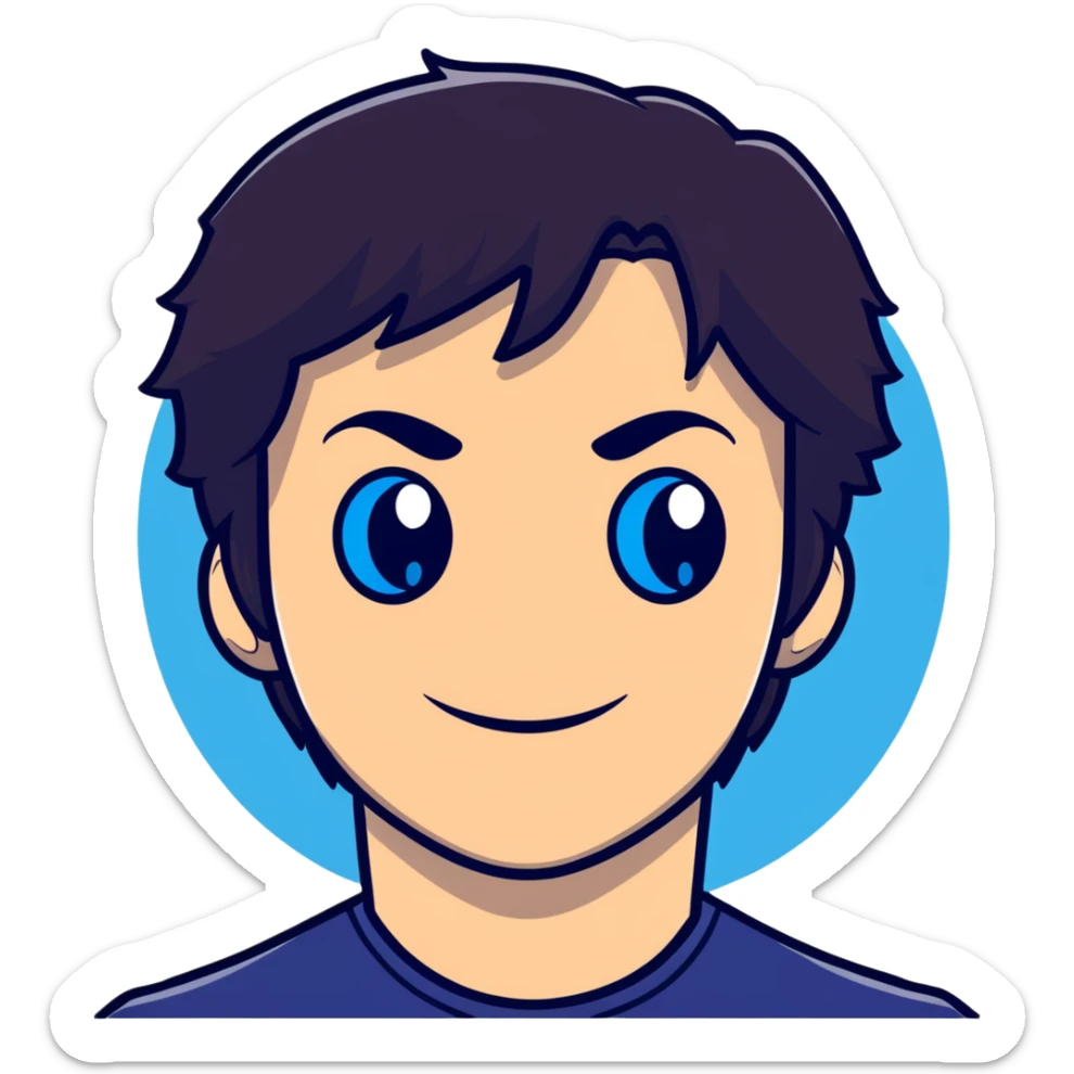 Damon Salvatore as a vampire with dark hair, blue eyes, fangs, playful smirk sticker