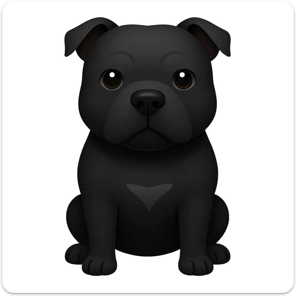 Create an emoji style illustration of a Staffordshire Bull Terrier in black color. The style should resemble apple style emojis with concise details and no text. sticker