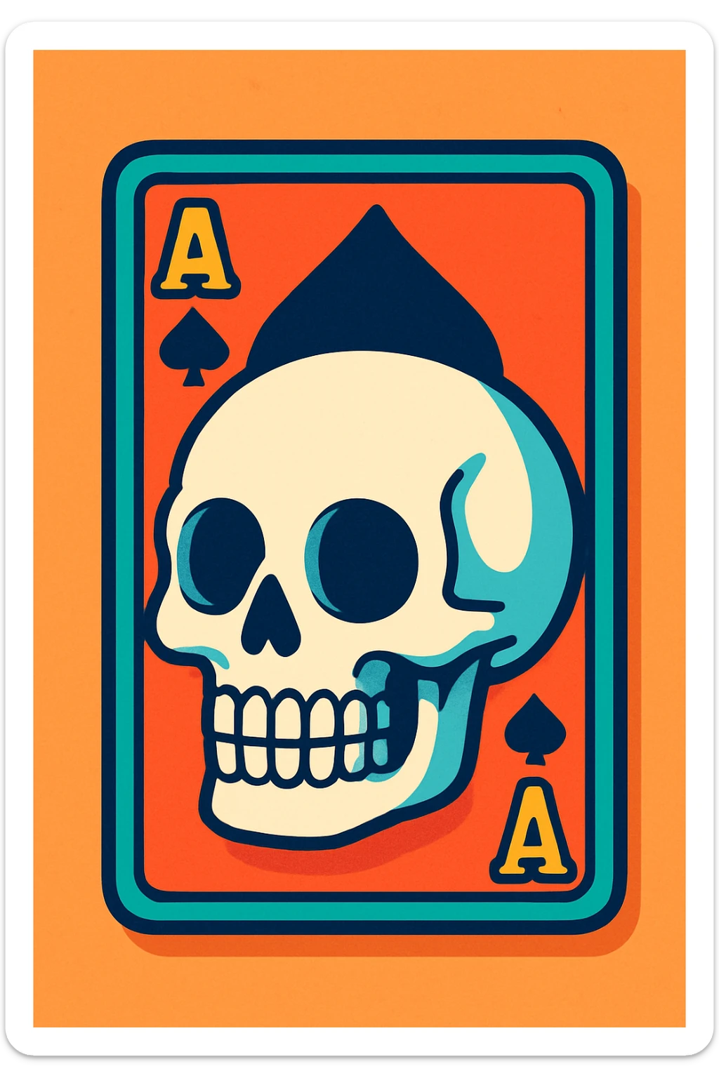 white skull and ace of spades, vibrant cartoon style sticker
