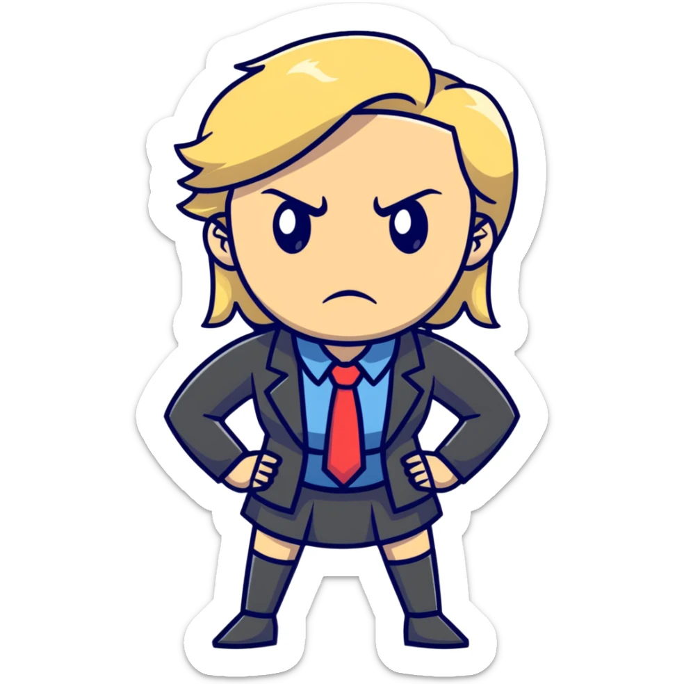 angry blonde female teacher full body without glasses, very blonde hair sticker