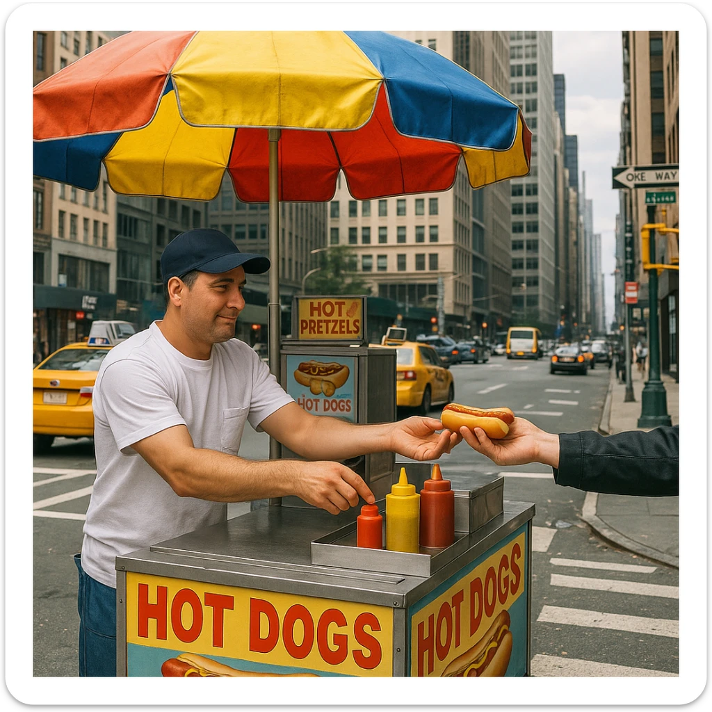 hotdog seller in New York with cart sticker