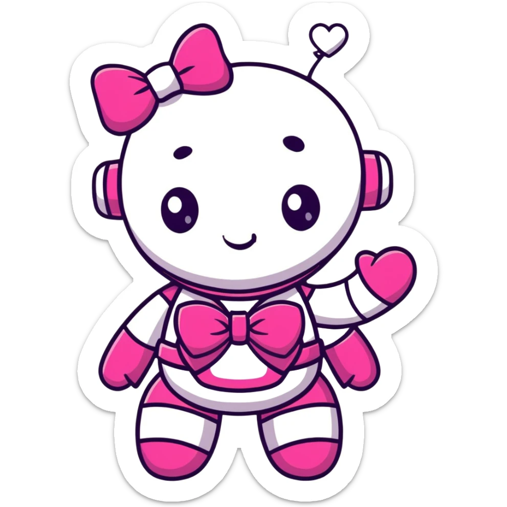 pink robot girl with a cute bow on top and heart decorations on her body sticker