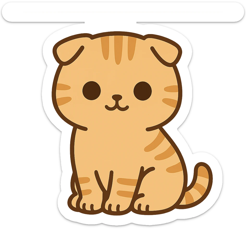 flat toon style kawaiiorange scottish fold kitten sitting, dark round eyes, cute sticker