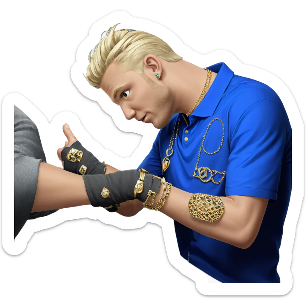 blonde boy with jewelry sticker