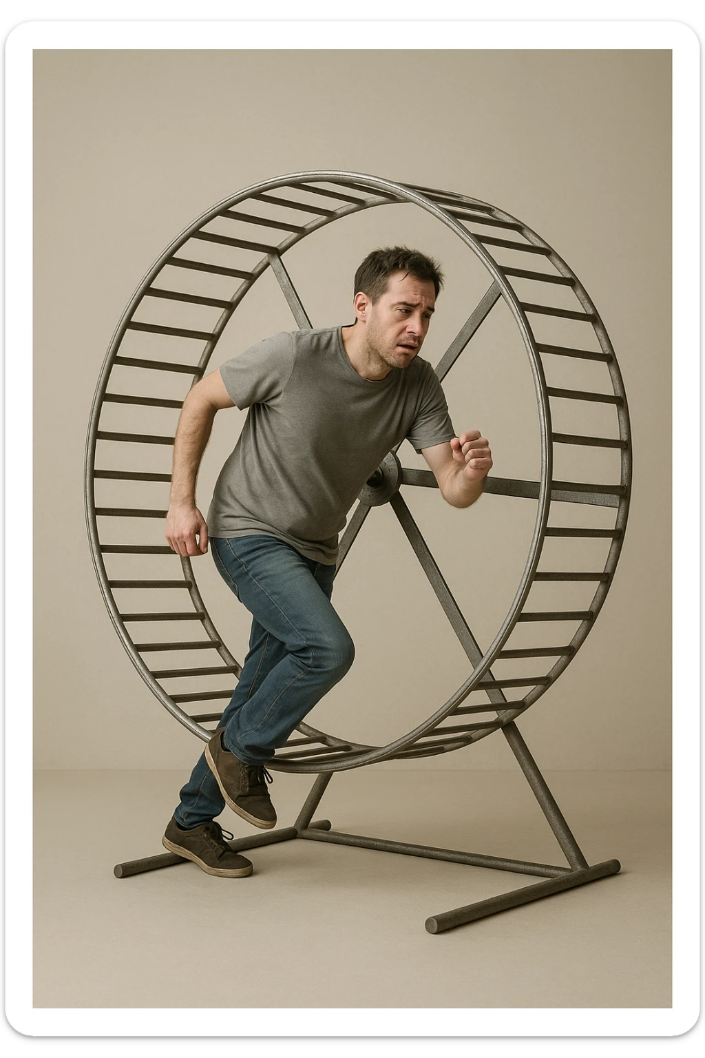 uomo che corre dentro la ruota del criceto come un circolo vizioso immagine realistica sticker