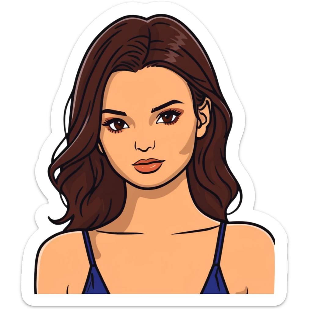 Emily Ratajkowski, beautiful fashion model with brown eyes, long brown hair, defined cheekbones sticker