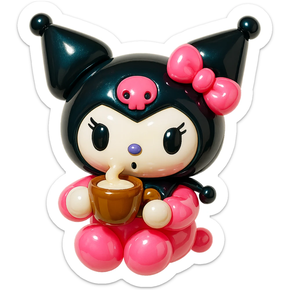 Kuromi character drinking coffee sticker