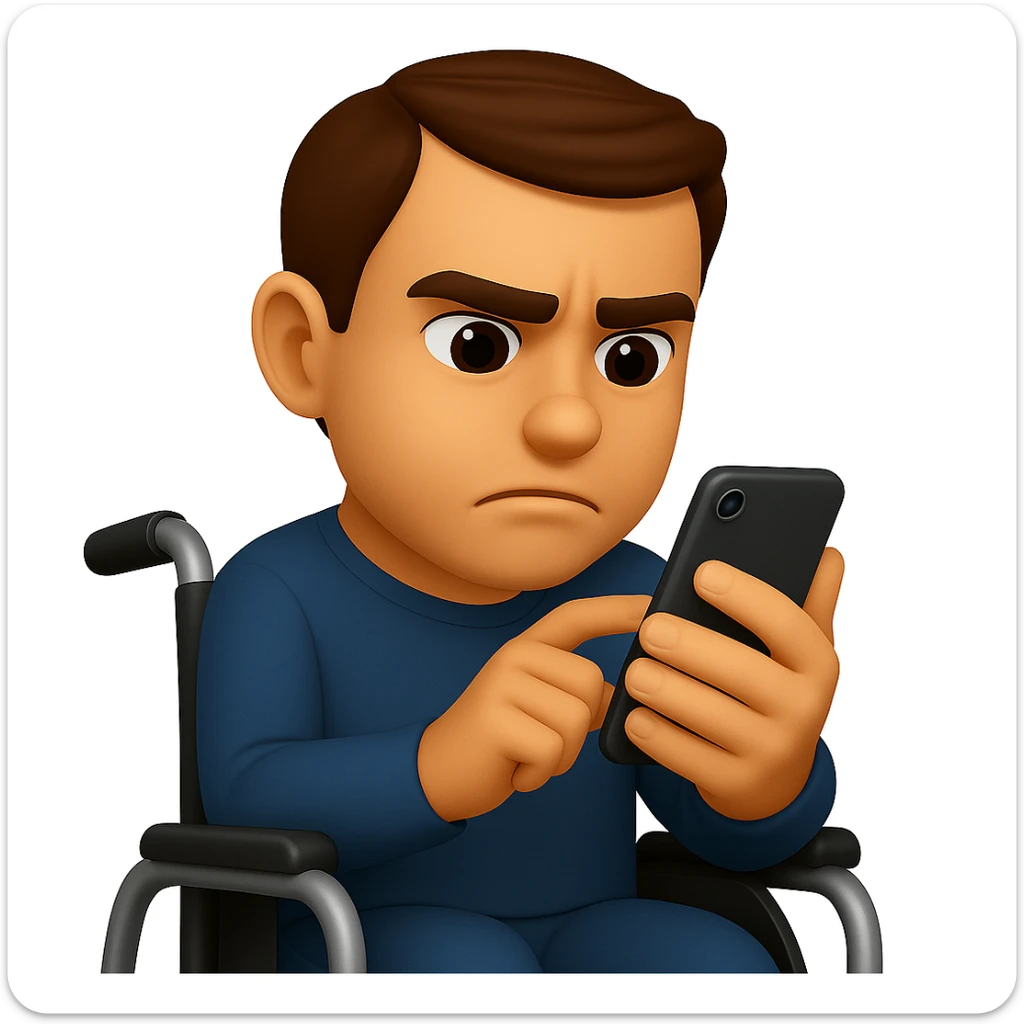 Crop to show only the upper body of the man in the wheelchair, keeping the 3D emoji style and all assistive devices visible. sticker