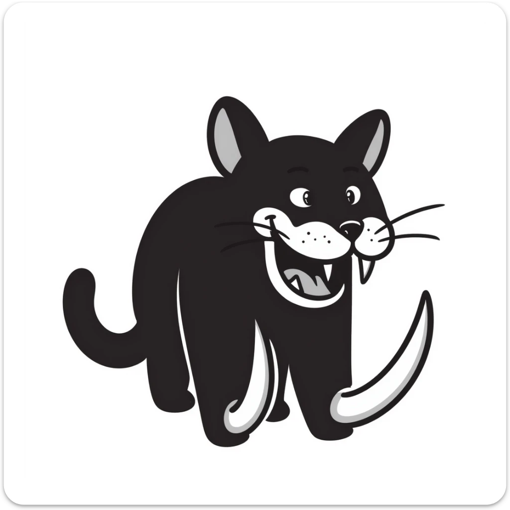 sketch of a saber-toothed cat with gigantic canine teeth four times longer than its entire body, extremely exaggerated tusks sticker