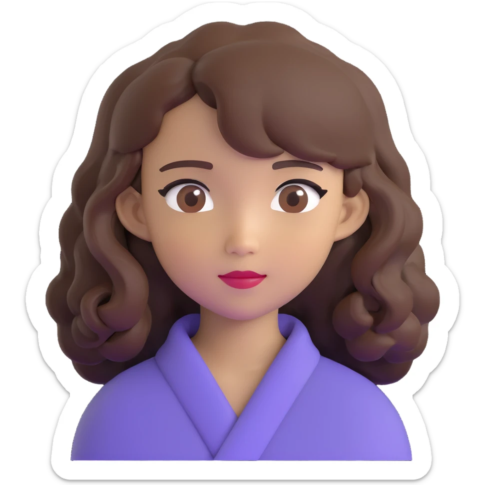 portrait of an Asian girl with medium brown wavy hair and brown eyes, paler skin tone sticker