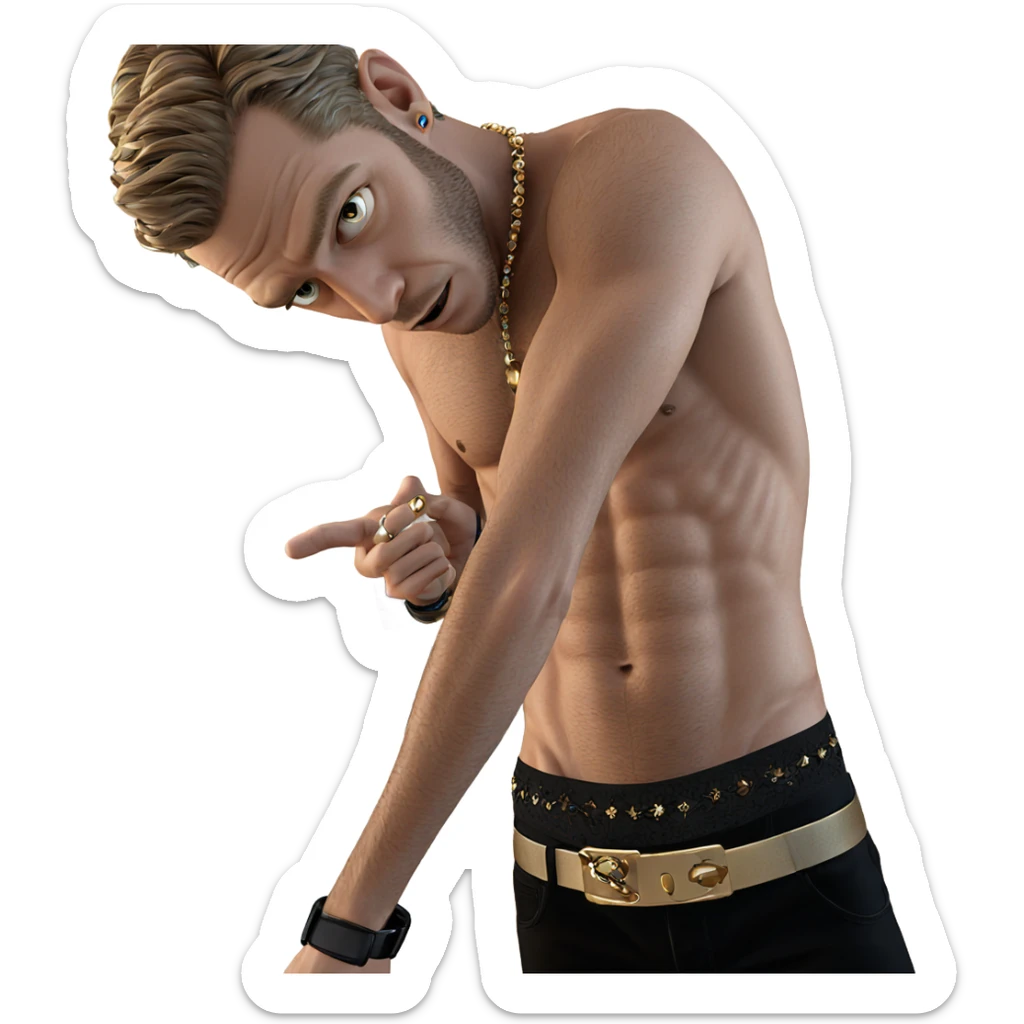 bare and adorned male portrait sticker