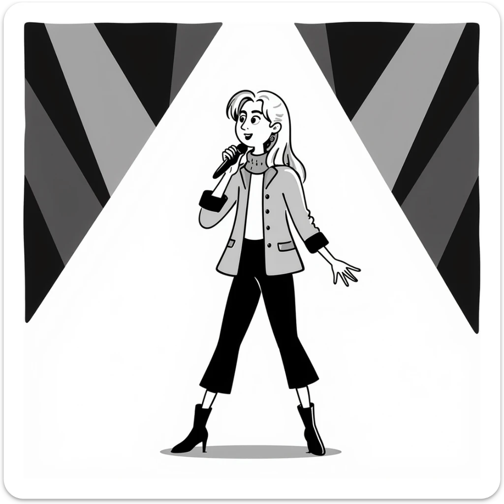 Sabrina Carpenter performing on Short n' Sweet tour, blonde hair, chic outfit sticker