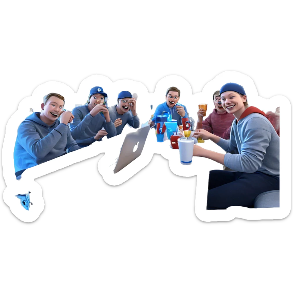 boys enjoying drinks indoors sticker