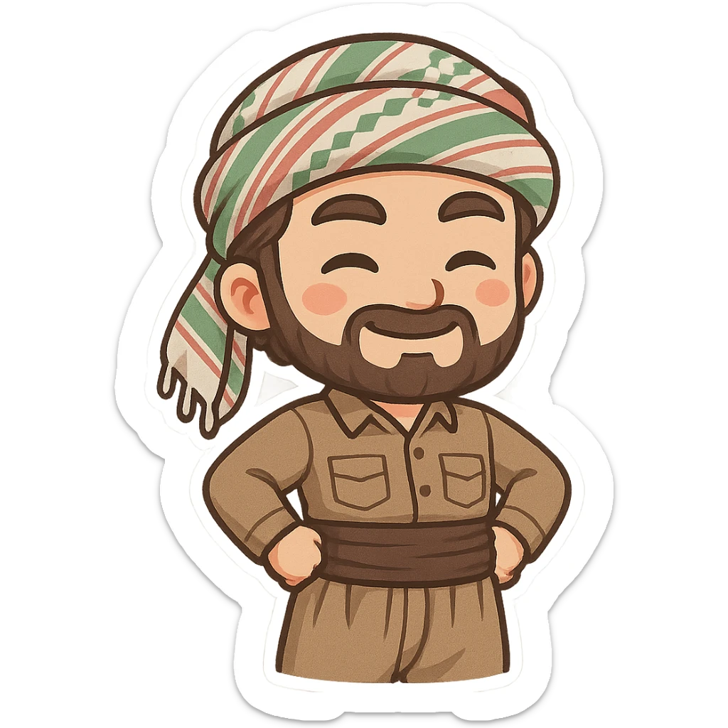 Kurdish sticker, cartoon style, Kurdish man or woman in jamadani, proud pose, hands on hips, confident smile, no text sticker
