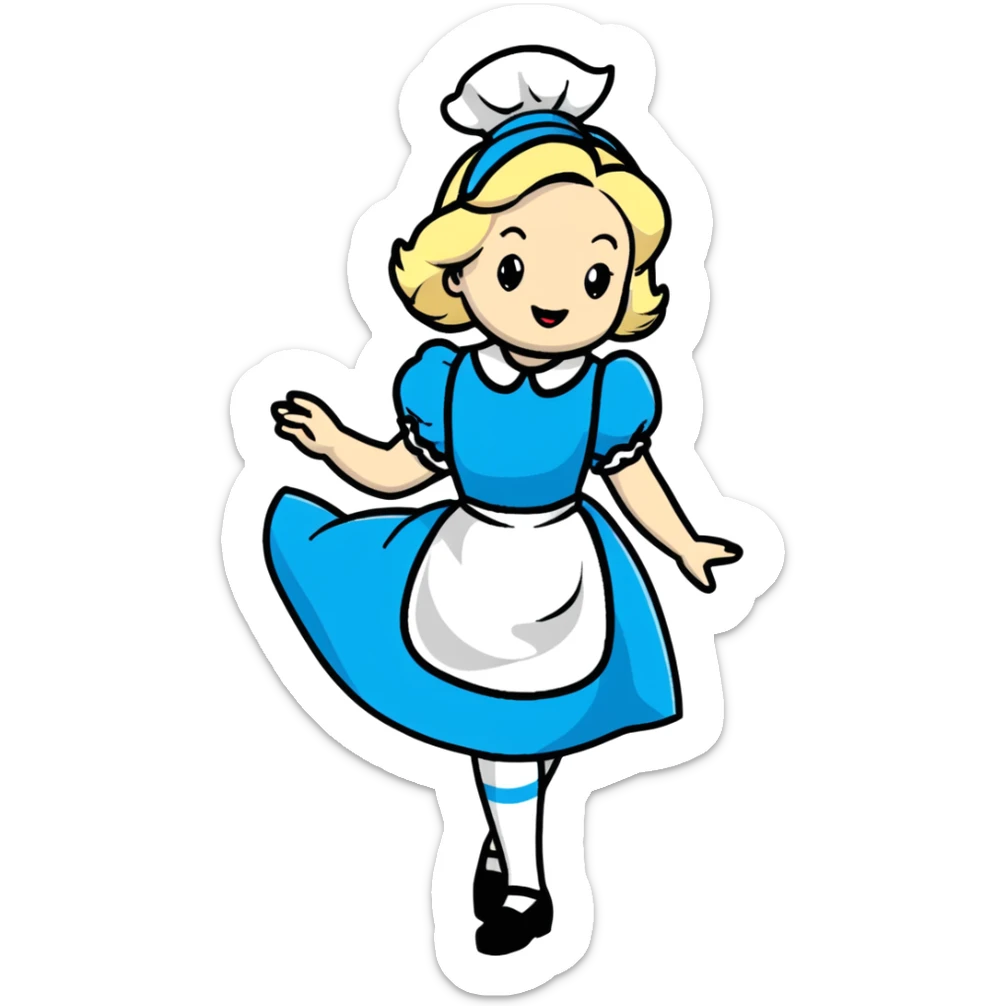 Disney's animated Alice in Wonderland performing a curtsey in her blue dress with white apron sticker
