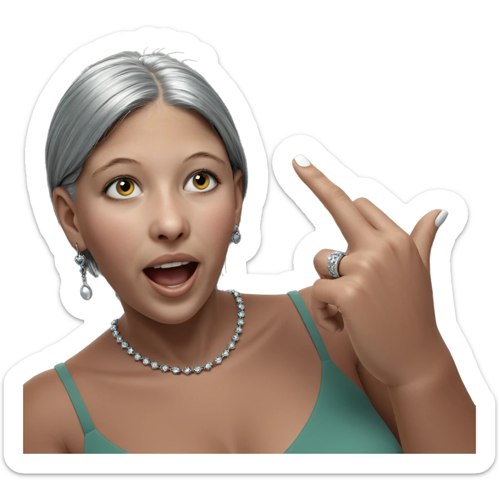 grey haired girl with jewelry sticker
