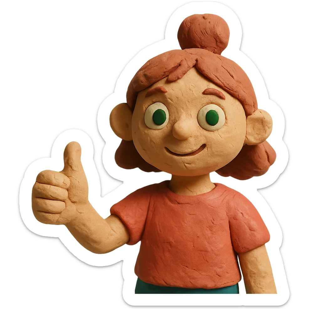 girl with pink topknot haircut and green eyes giving a thumbs up sticker