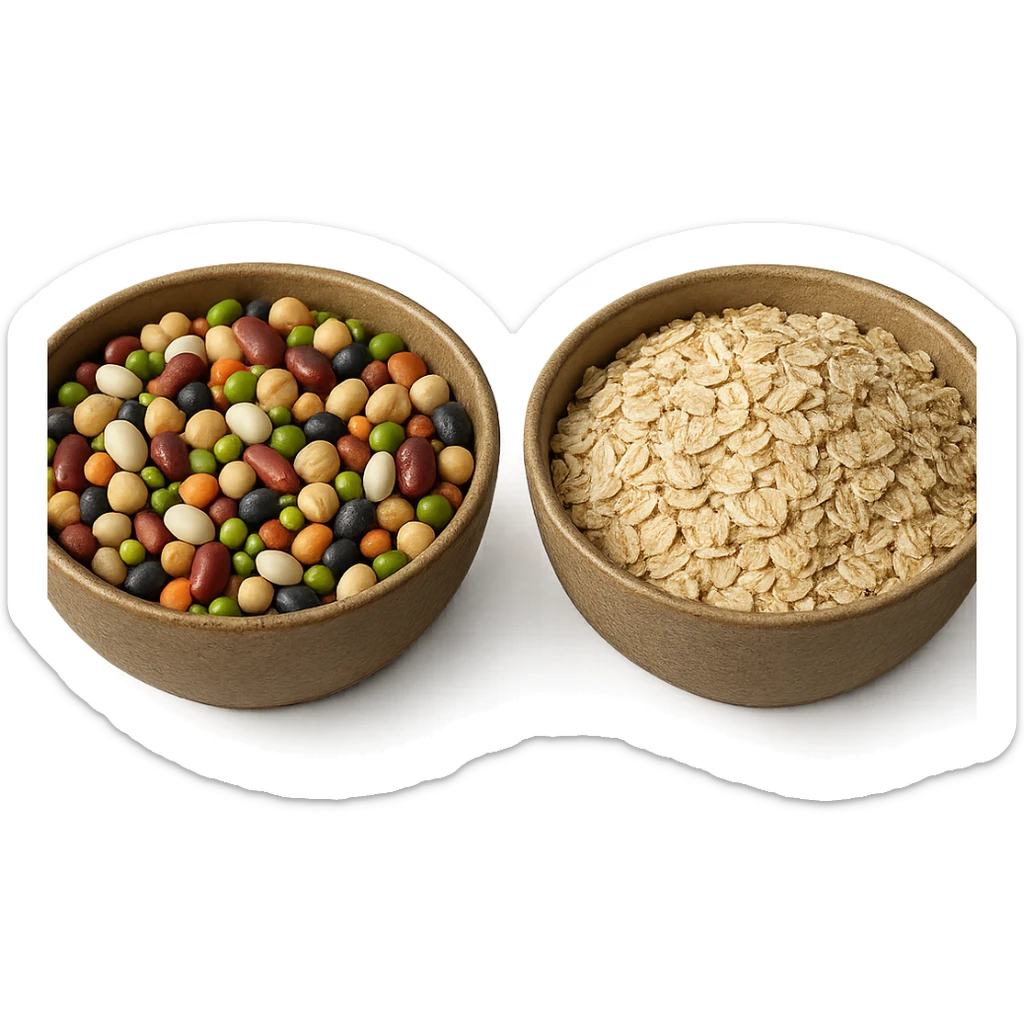 BOWL DI LEGUMI INSIEME A BOWL DI FIOCCHI DI AVENA POGGIATE,  iperrealistico 4k sticker