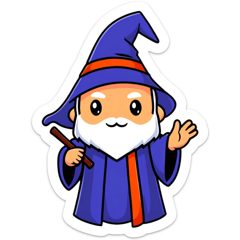 Magical wizard wearing hat and robe with Armenian flag colors (red, blue, and orange stripes) sticker