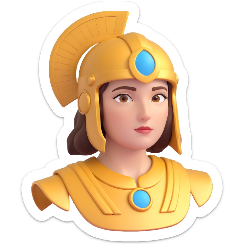 3D portrait of Athena, close-up, classical beauty, helmet, wise and strong facial features sticker