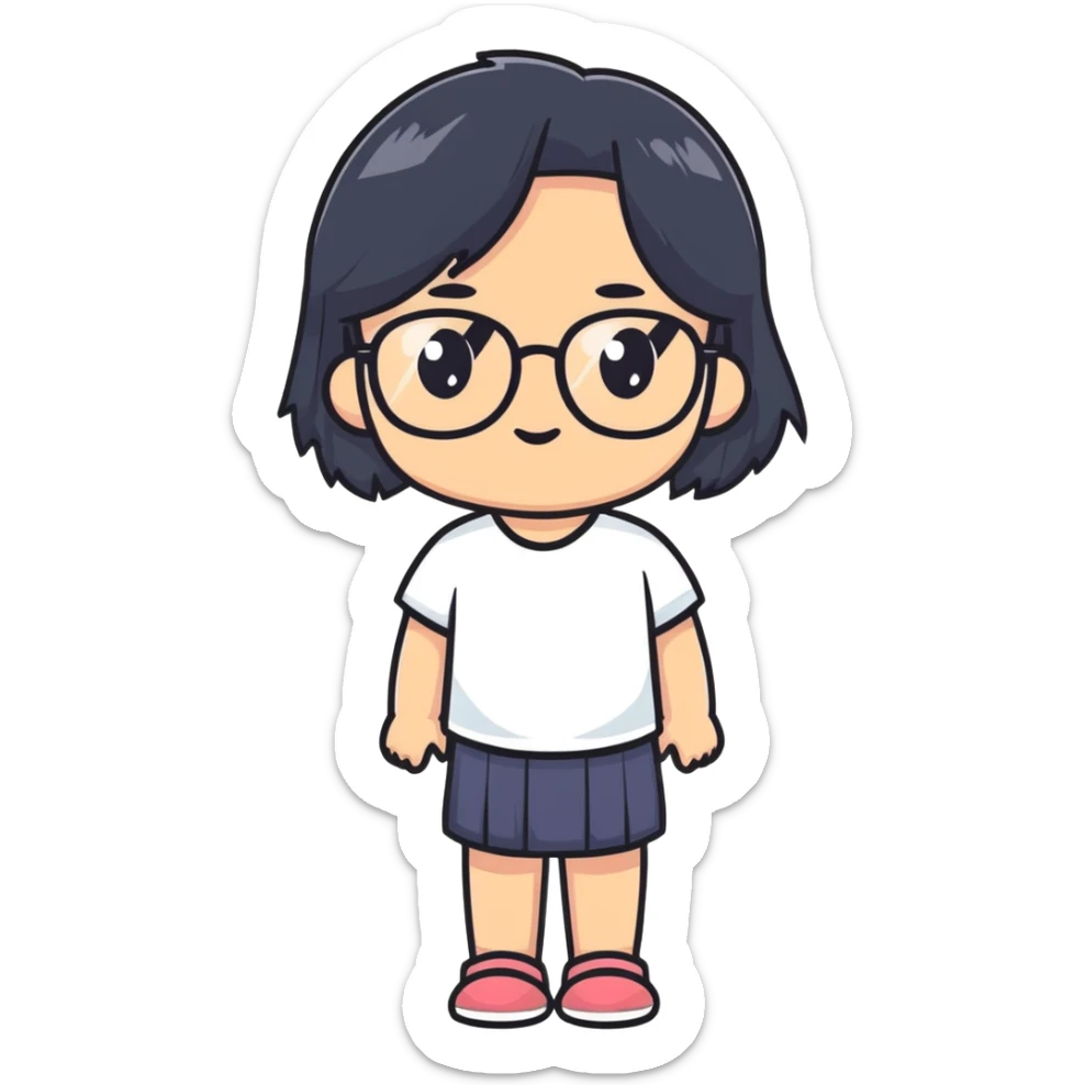 young Vietnamese girl with shoulder-length black hair and glasses sticker