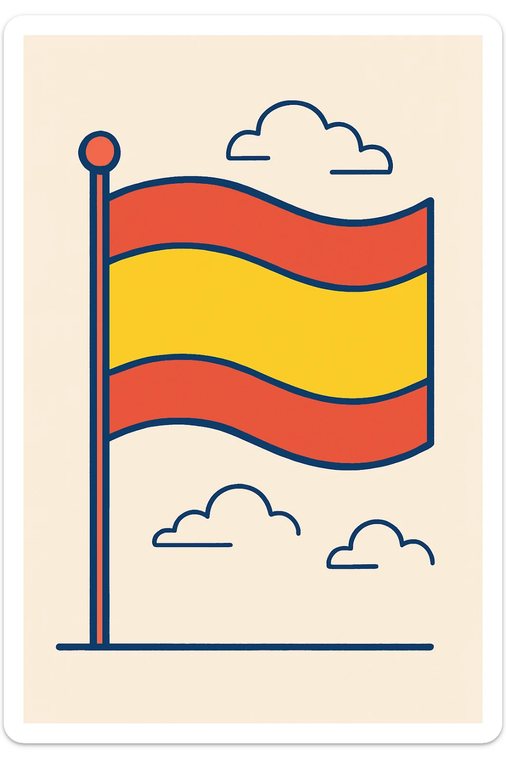 flag of Spain, simple, no coat of arms, bright red and yellow stripes, minimalist style sticker