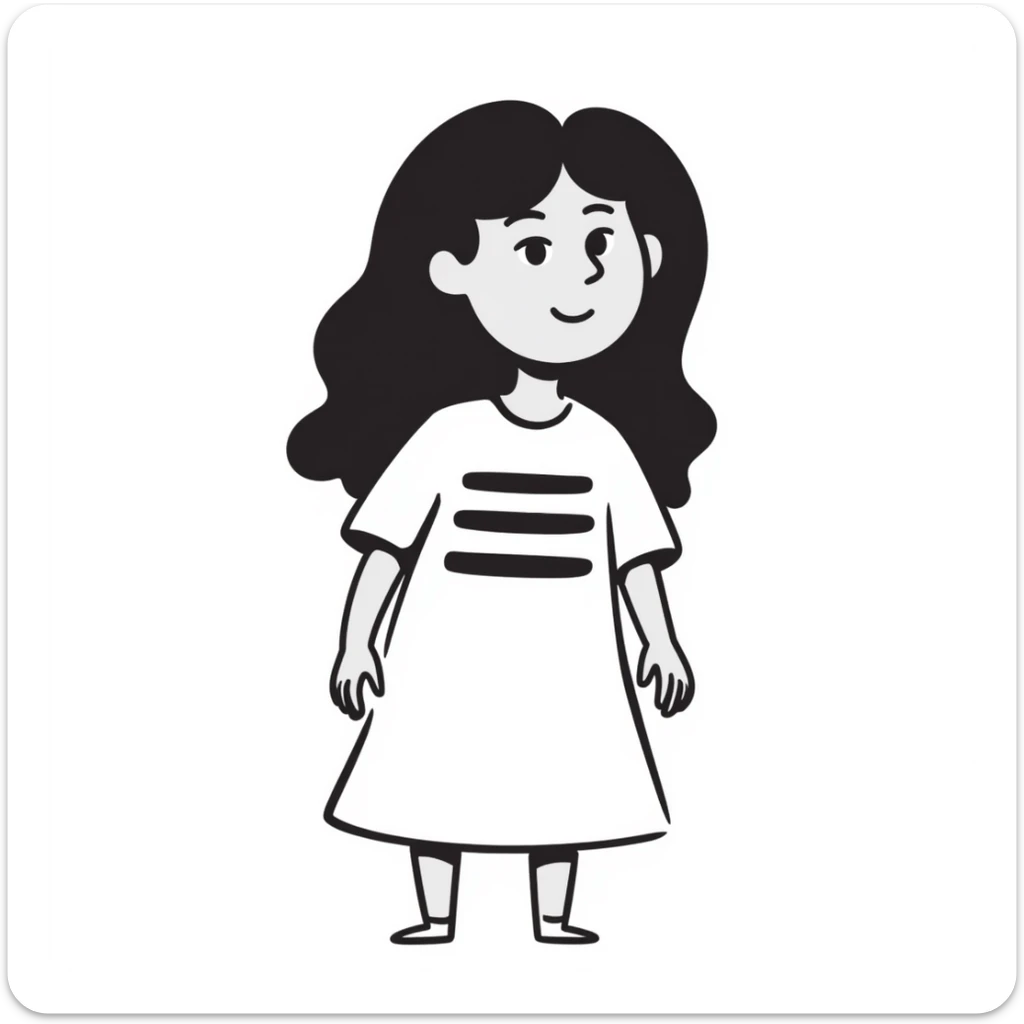 A cute hand-drawn girl named Elma with long hair and a friendly smile sticker