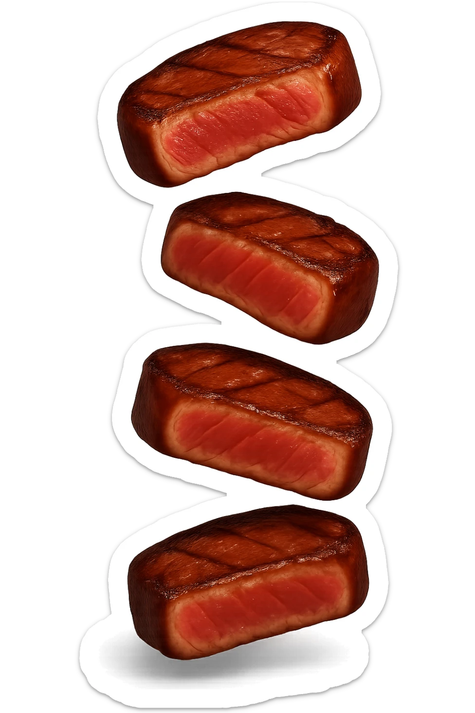 emoji stile iphone in 3d di fette di carne che cadono verticalmente dall'alto, iperrealistico 4k sticker