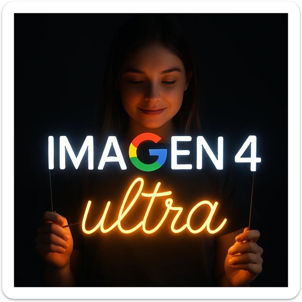 make a girl holding this sign, but sign in made of neon, also add ultra below the sign sticker