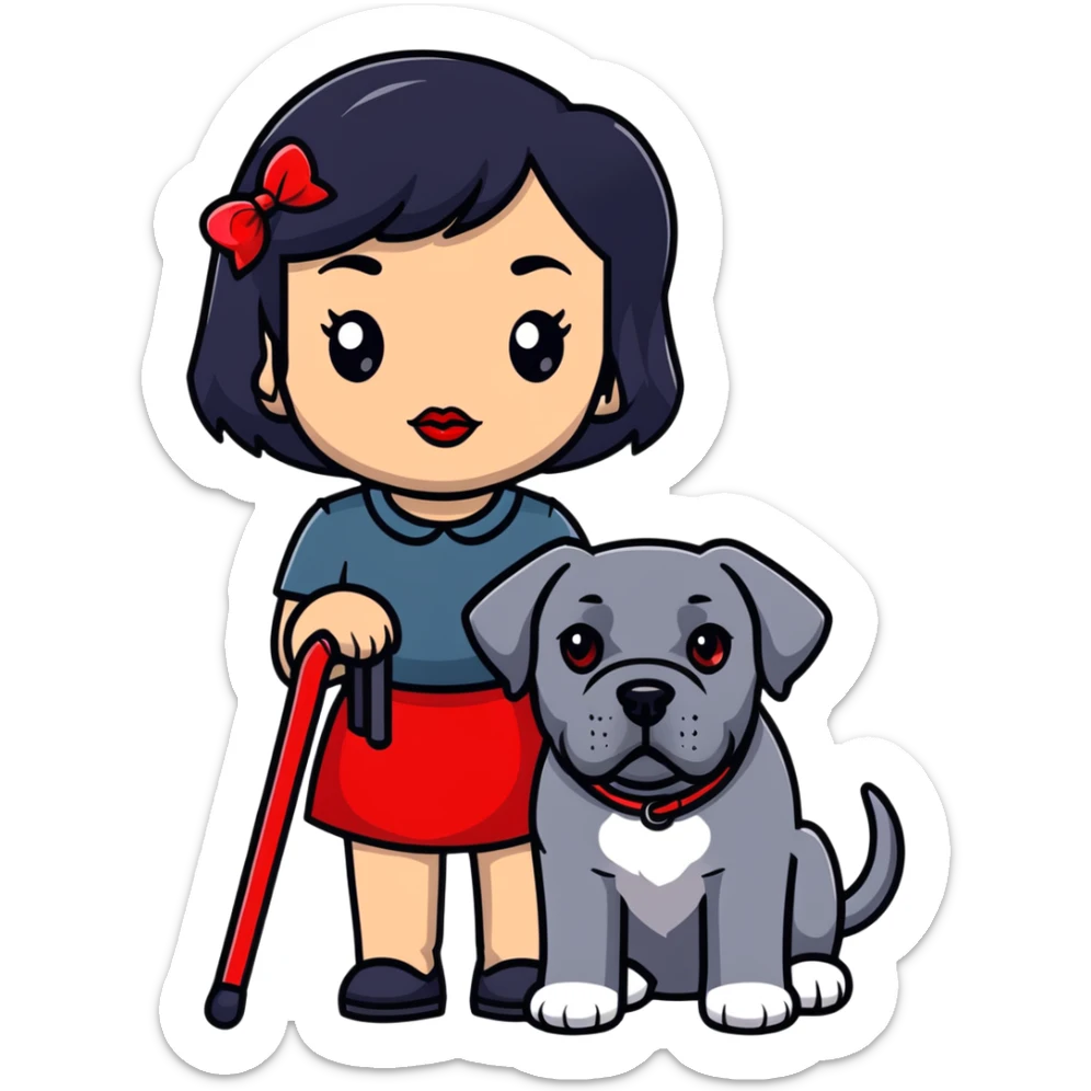 Fashionable girl with black hair and red lips with a Cane Corso dog sticker