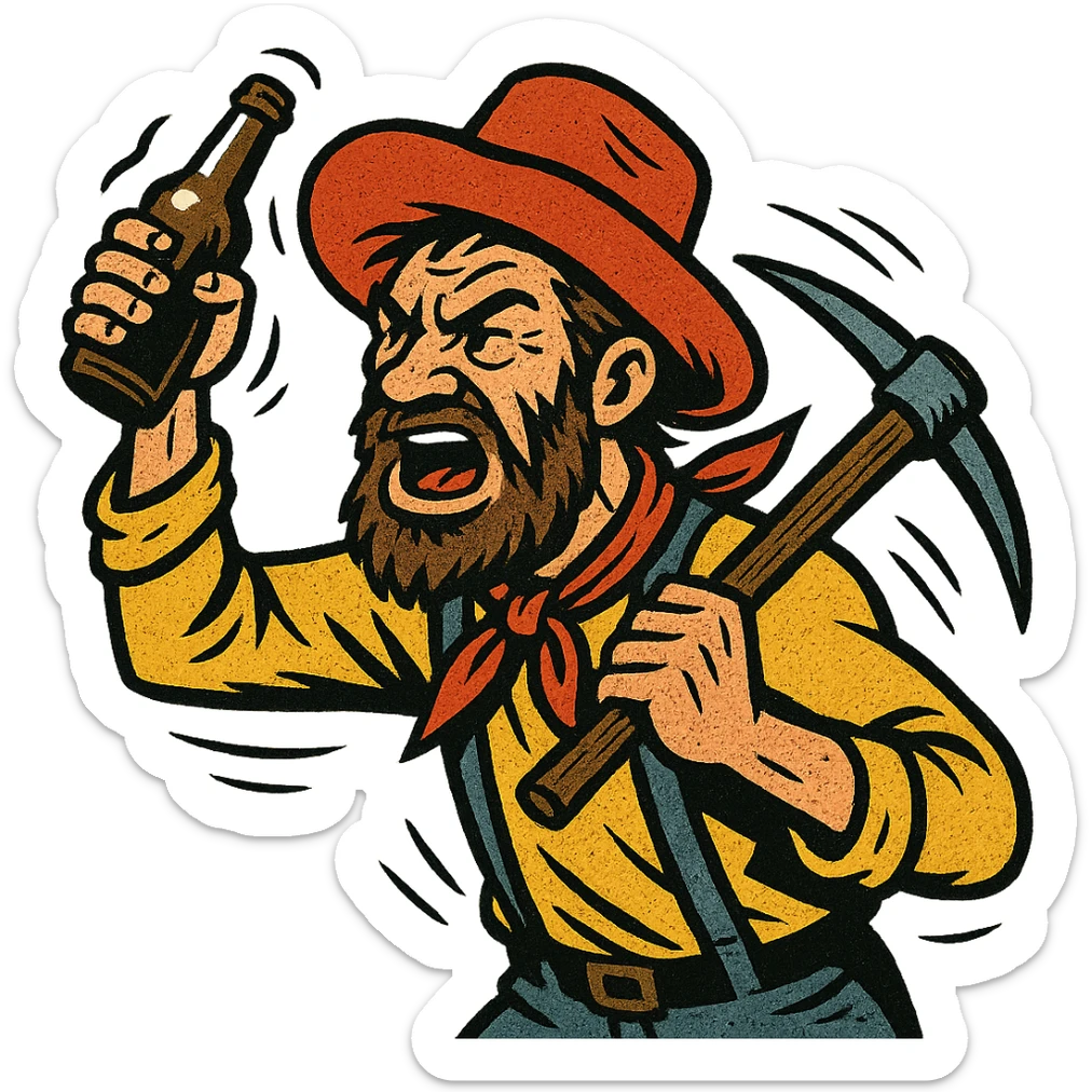 A drunken, aggressive gold prospector from the American West during the Gold Rush sticker