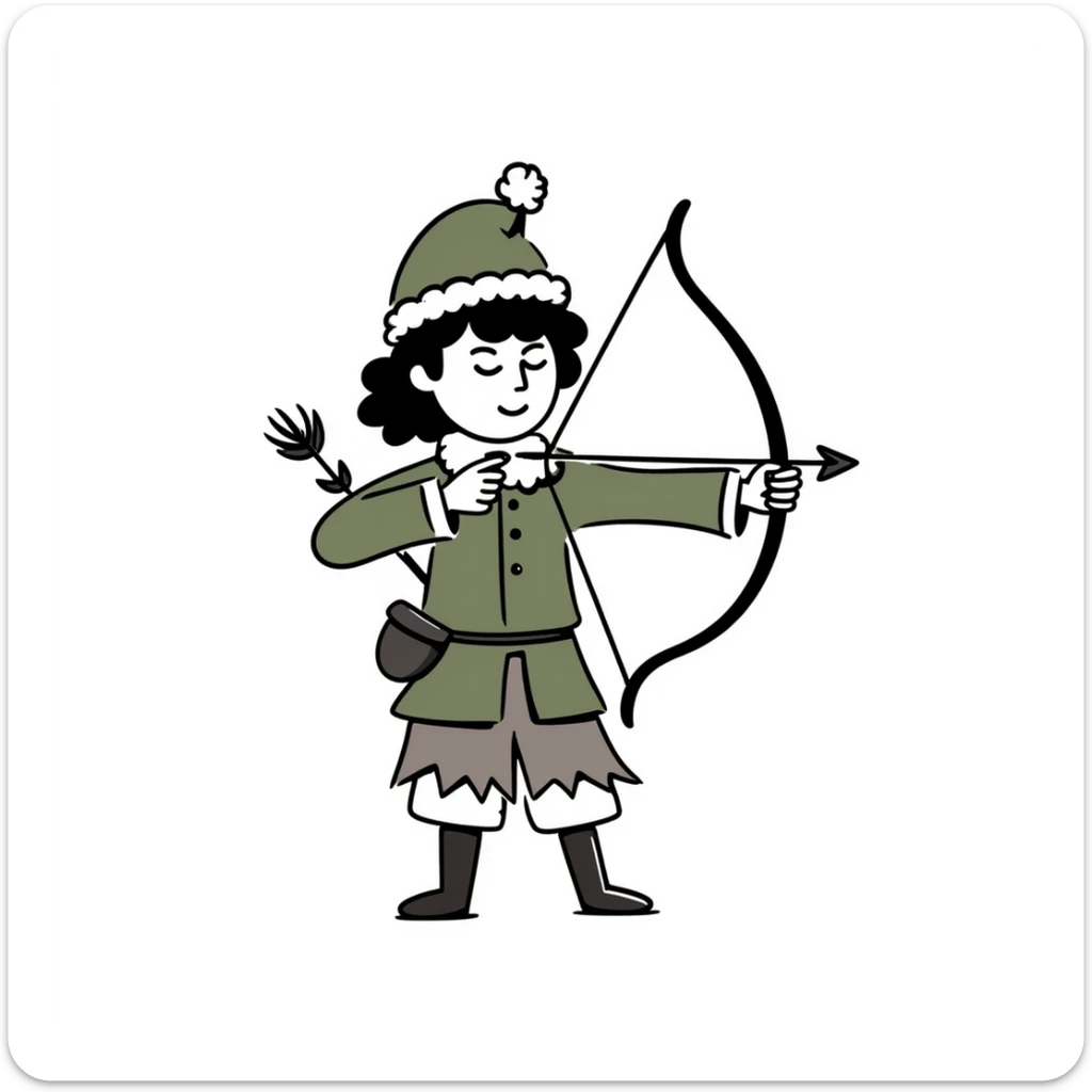 detailed hand drawn doodle of Robin Hood with classic medieval outfit and bow sticker