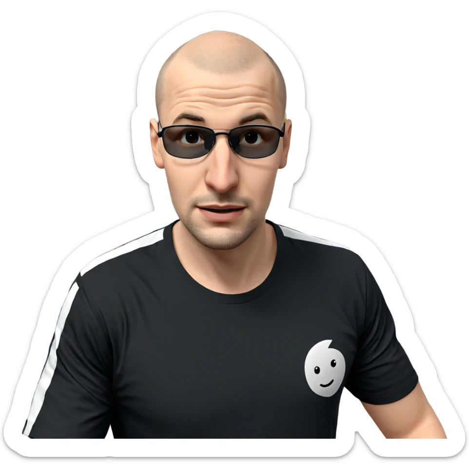 bald guy in black shirt sticker