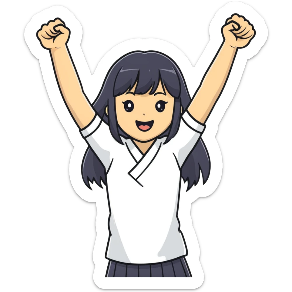 East Asian woman with long black straight hair and bangs cheering for Doosan Bears baseball team sticker