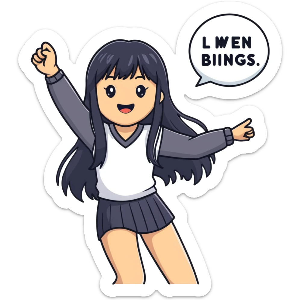 Asian woman with long black straight hair with bangs cheering for Doosan Bears baseball team sticker