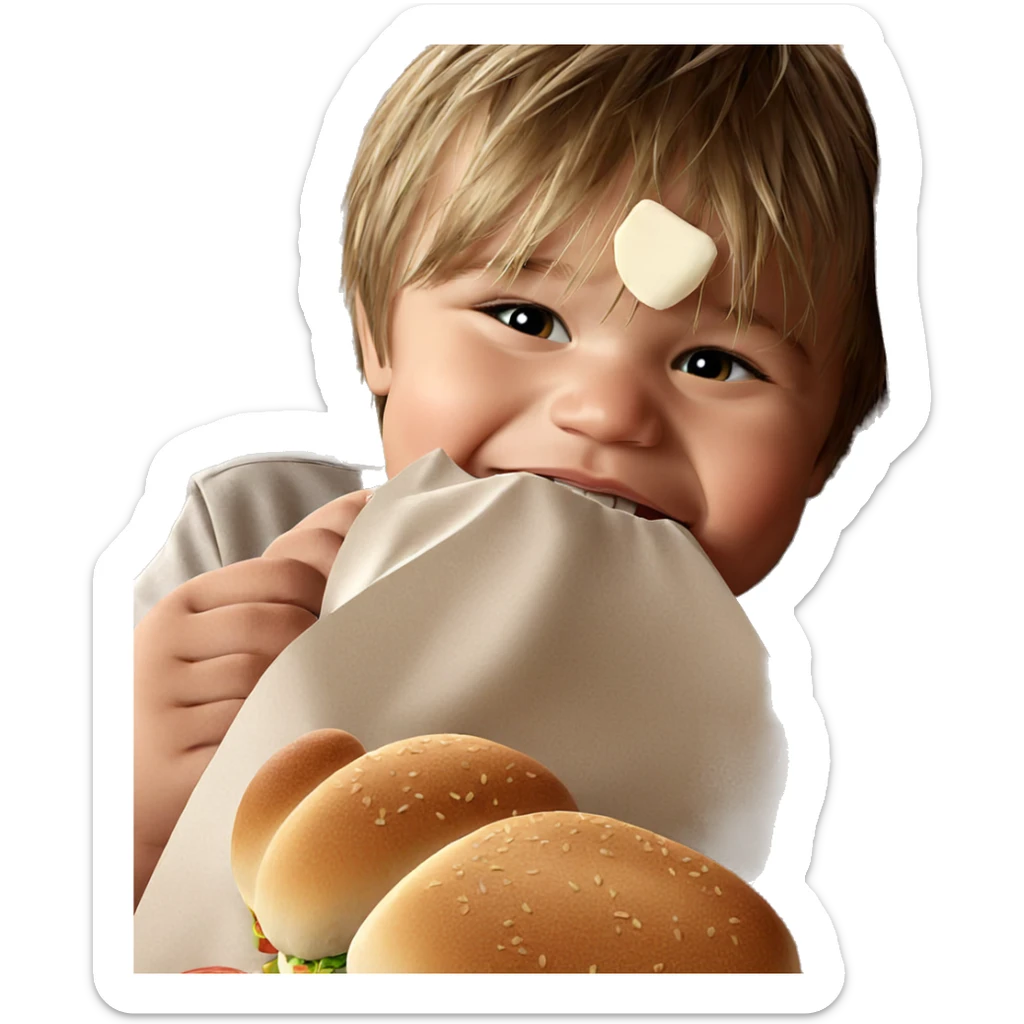 a boy enjoying his meal sticker