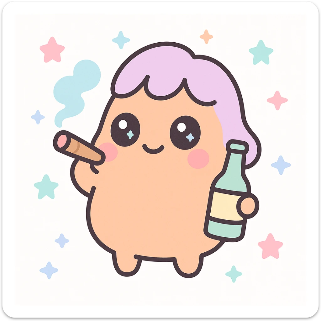 anime girl chicken nugget character, smoking a blunt and holding a beer, vibrant, playful, expressive sticker