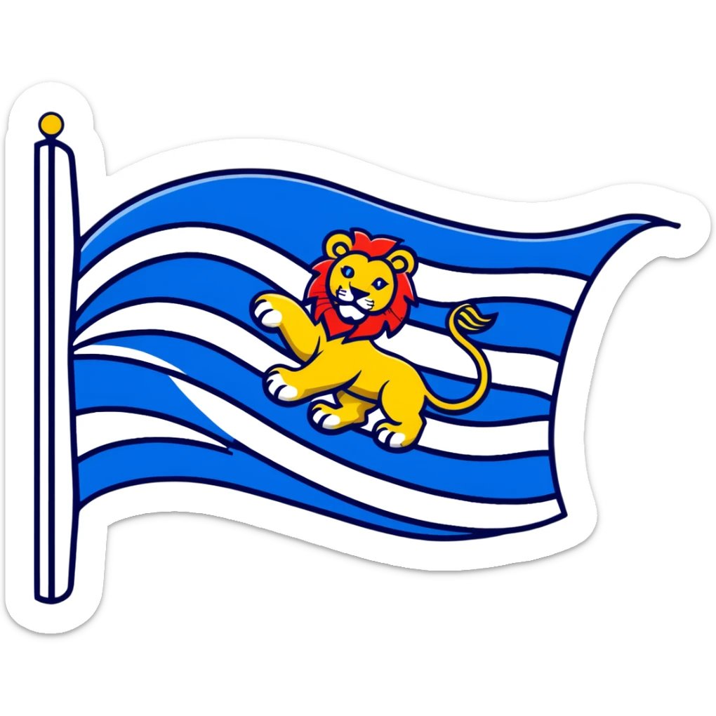 Flag of Zeeland with blue and white wavy stripes and a yellow lion sticker