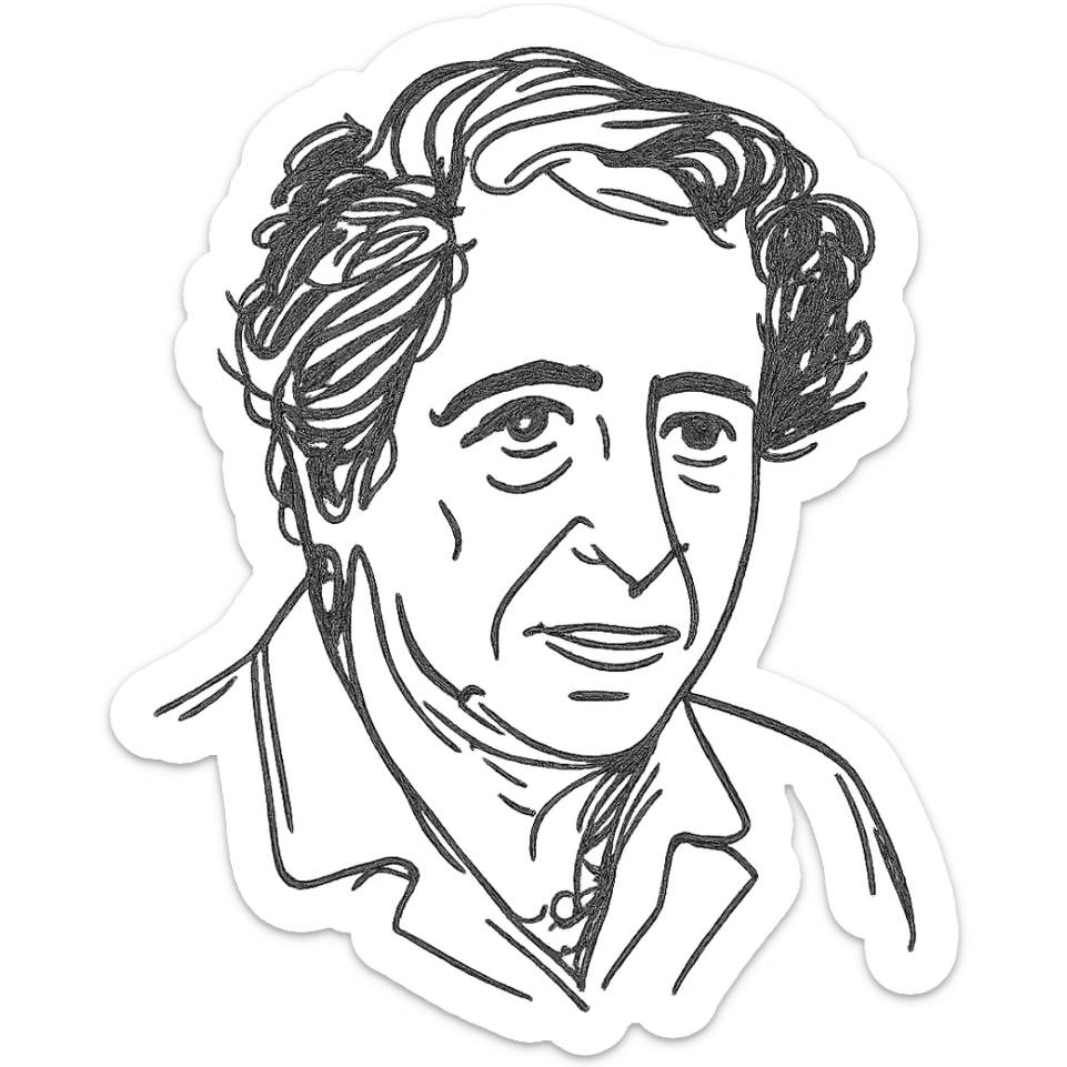 a hand drawn black outline portrait of Hannah Arendt sticker