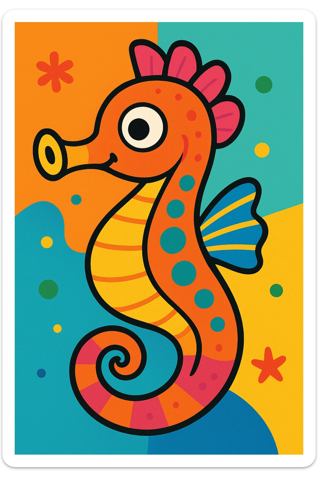 colorful and playful seahorse in vibrant cartoon style sticker